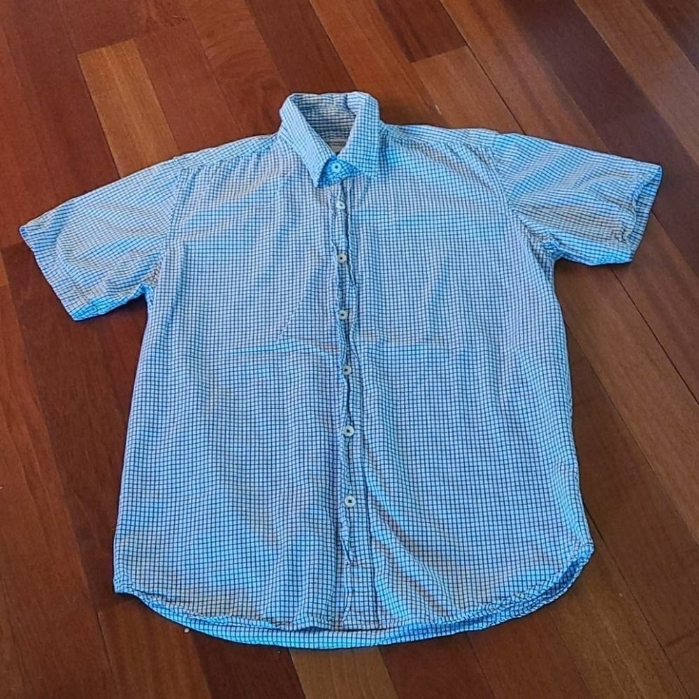 Industrial exchange mens short sleeve blue and white button down‎ size medium